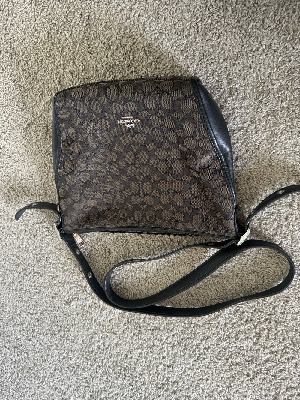 Coach Brown and Black Signature Crossbody Bag